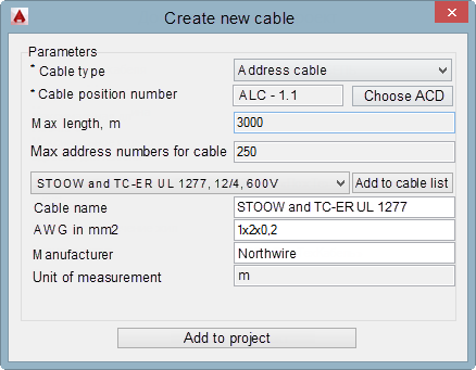 Add cable to the project in AutoCAD - Cable Library